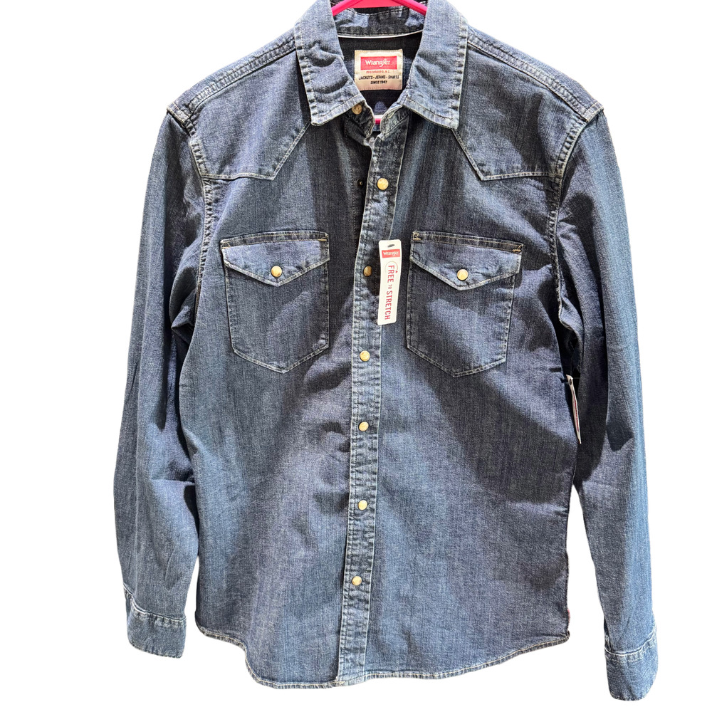 Wrangler Men's Denim Blue Western Snap Shirt, Small Long Sleeve JSD4AWB Unisex?